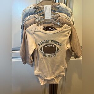 chick pea Cream and Tan Football 5 Piece Bodysuit Set Sunday Funday with Dad